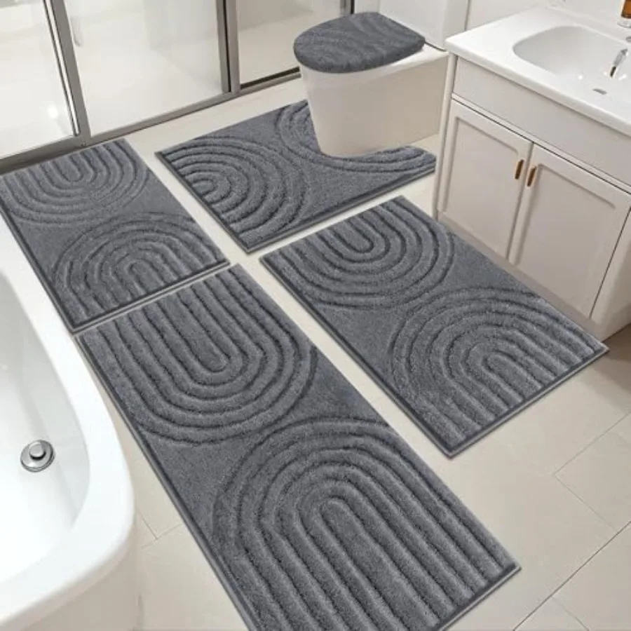 

HEBE Bathroom Rugs Set 5 Pcs Plush Absorbent Bath Mats for Bathroom Non Slip Machine Washable Bath Mat Set with Toilet Cover Ba
