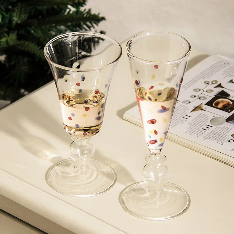 

Light Luxury French Romantic Goblet,Retro Heat-resistant High Borosilicate Glass High Low Styles,Dotted Champagne Cocktail Glass