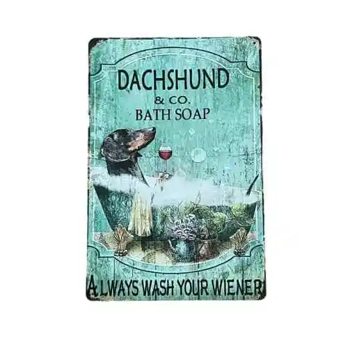 Retro Dachshund & Co Bath Soap Dog Metal Tin Sign Vintage Style Bathroom