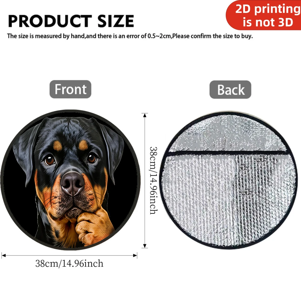 1pc Steering Wheel Sunshade Cover, 2D Flat Printing Rottweiler Dog Portrait Thinking Pose Car Coaster Print, Summer Essential