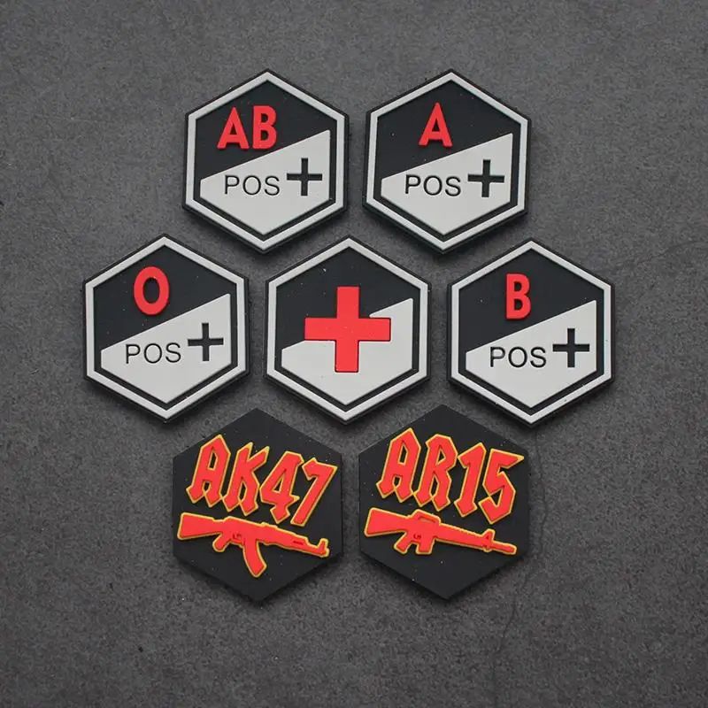 Mini Blood Type AK47 AR15 PVC Patch Hexagonal EDC Small Medical Weapons Tactical Armband for Clothing Backpack Vest Decoration