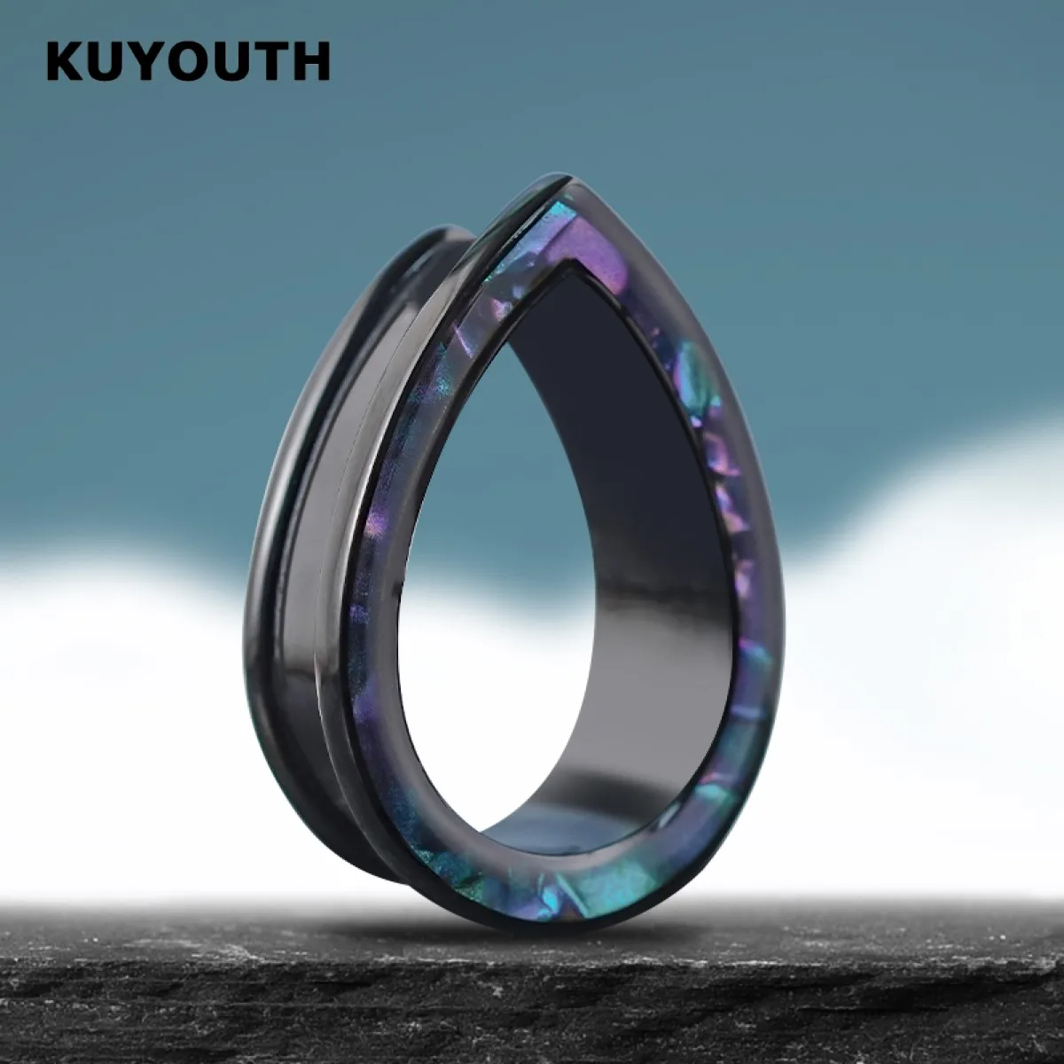 ​KUYOUTH Shell Ear Gauges Tunnels Expander Plugs Water Drop Hollow Stretchers Biżuteria kolczykowa ze stali nierdzewnej 2PCS