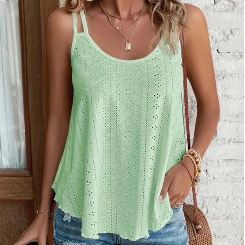 Women Leisure Simple Boho Camis Tops Women's Hollow Out Top Pullovers New Summer Casual Beach Shirts Clothing T-shirt Women