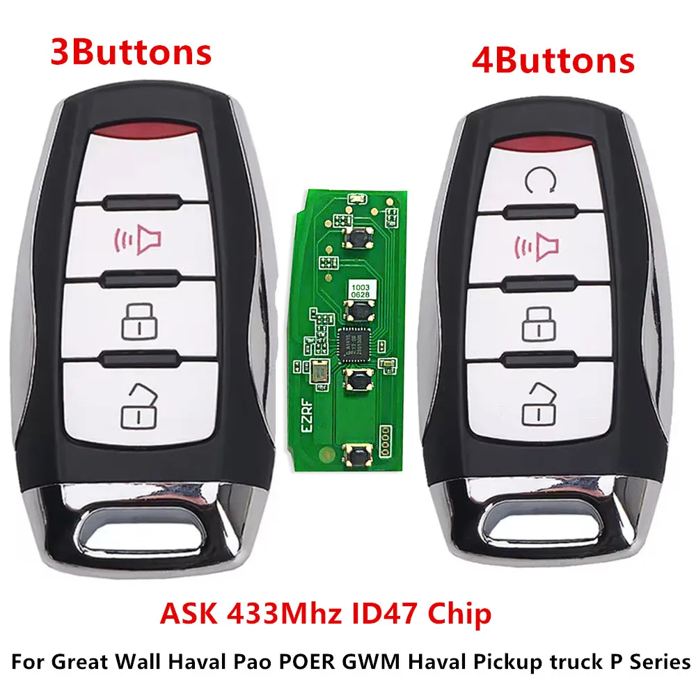 

KEYECU Replacement 3/4Buttons Keyless Remote ASK 433Mhz ID47 Chip For Great Wall Haval Pao POER GWM Haval Pickup truck P Series