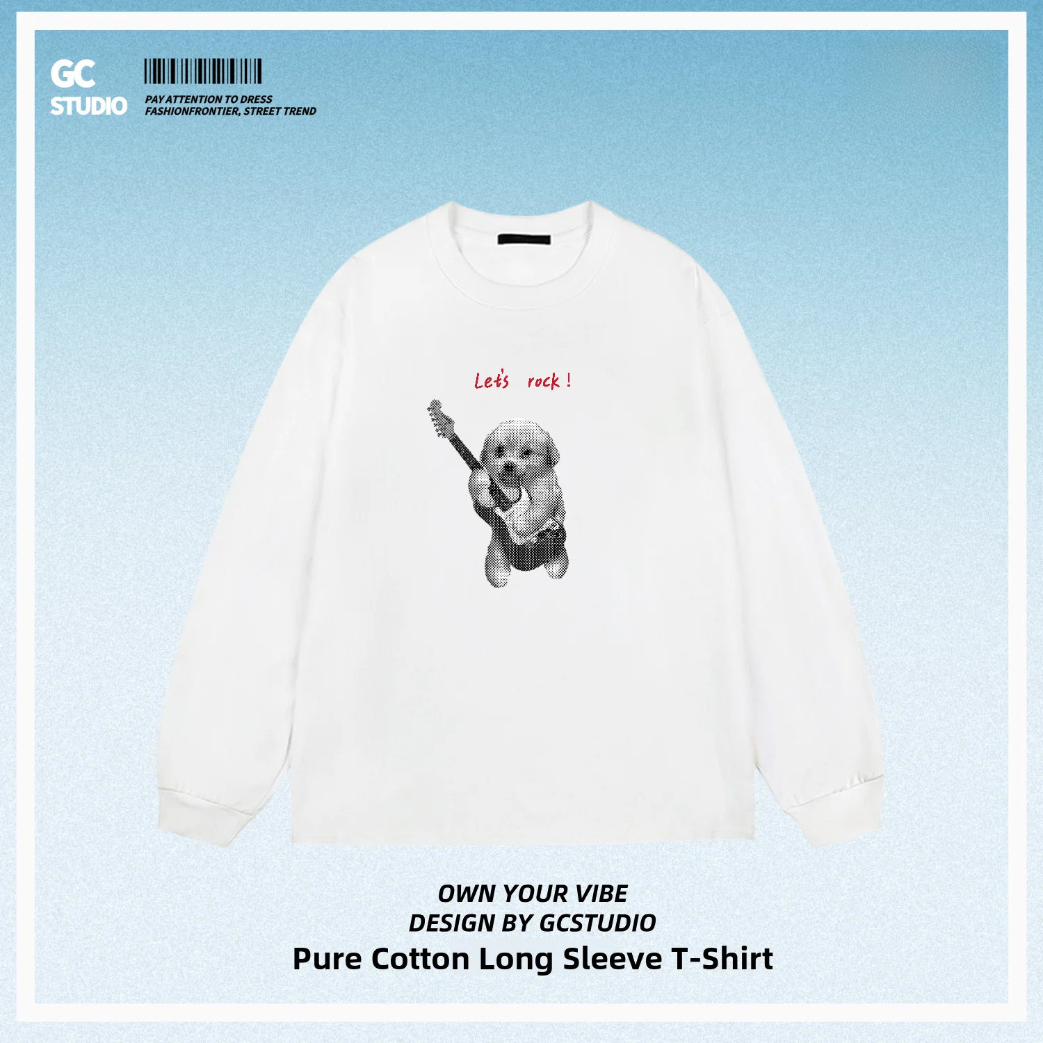 Rock Dog Meme Printed Long Sleeve Cotton T-Shirt Unisex Loose Fit Casual Top for Commuting And Daily Wear Creative Fun Design