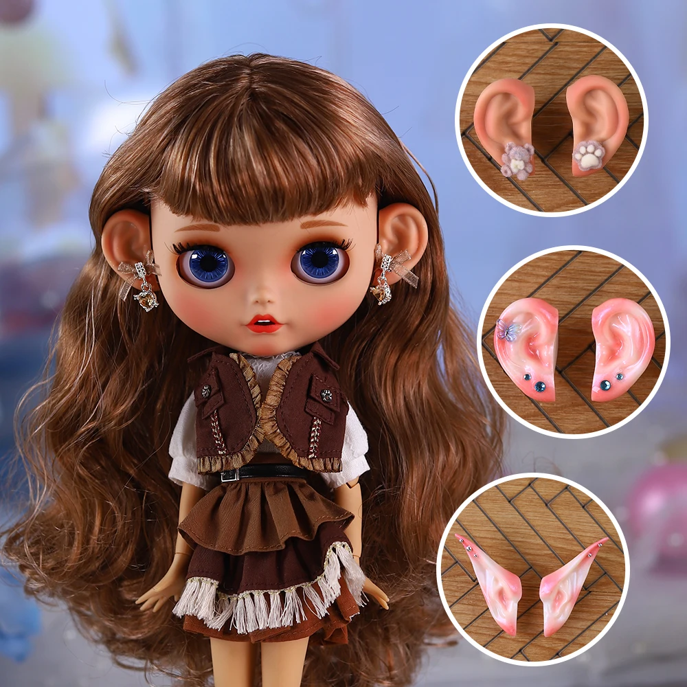 1/6 Blythe doll hand-painted ears with cute accessories on the ears, suitable for 1/6 30cm Blythe dolls