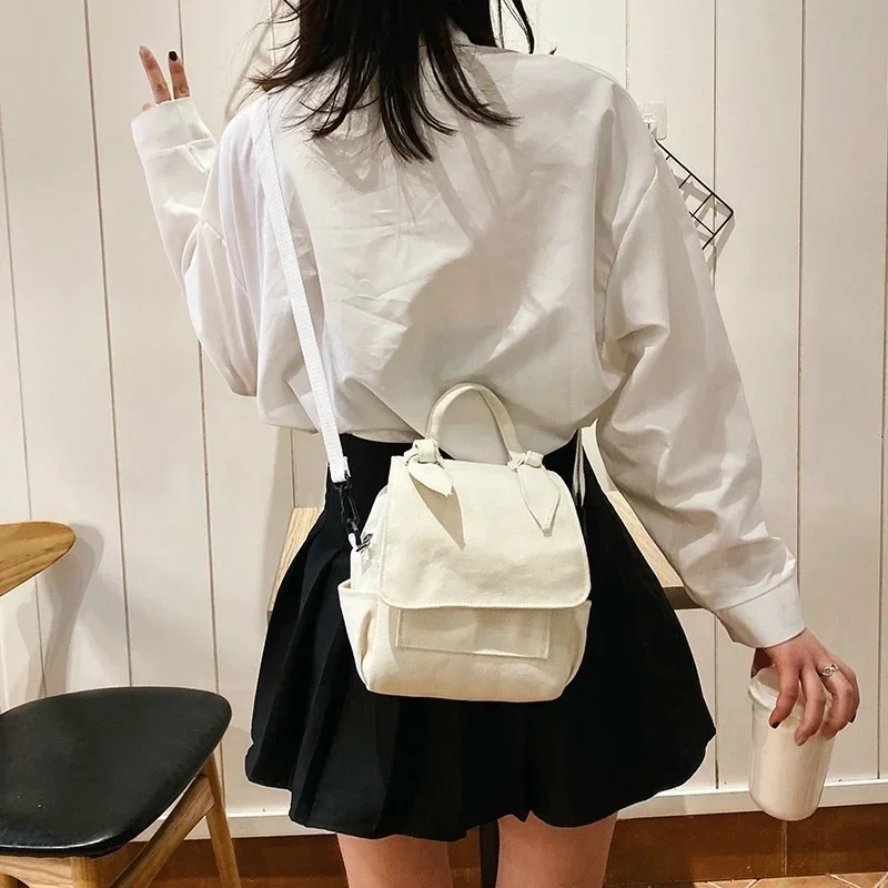 Multi Functional Backpack Canvas Small Bag Women's BagSimple Solid Color Forest Casual One Shoulder Crossbody Bag Trendy Handbag