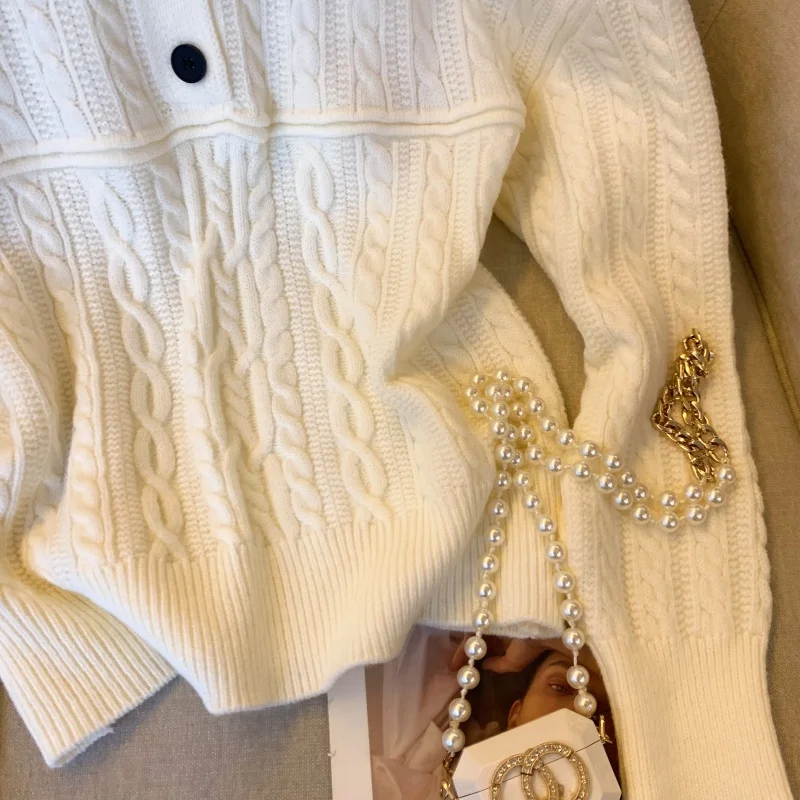 여성용 화이트 O넥 풀오버 스웨터 빈티지 점퍼 니트 긴 소매 캐시미어 스웨터 여성 겨울 가을 2000년대 의류 2025