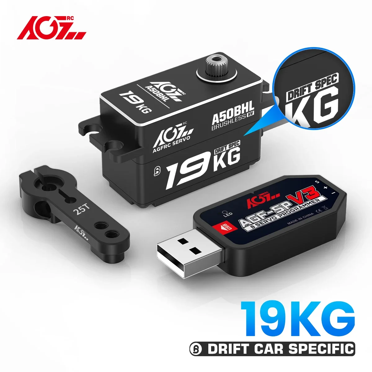 RoRuSAGFRC A50BHL 19KG Ultra Torque Super Speed 8.4V Programmable Low Profile Brushless Digital RC  For RC Drift Car Specif