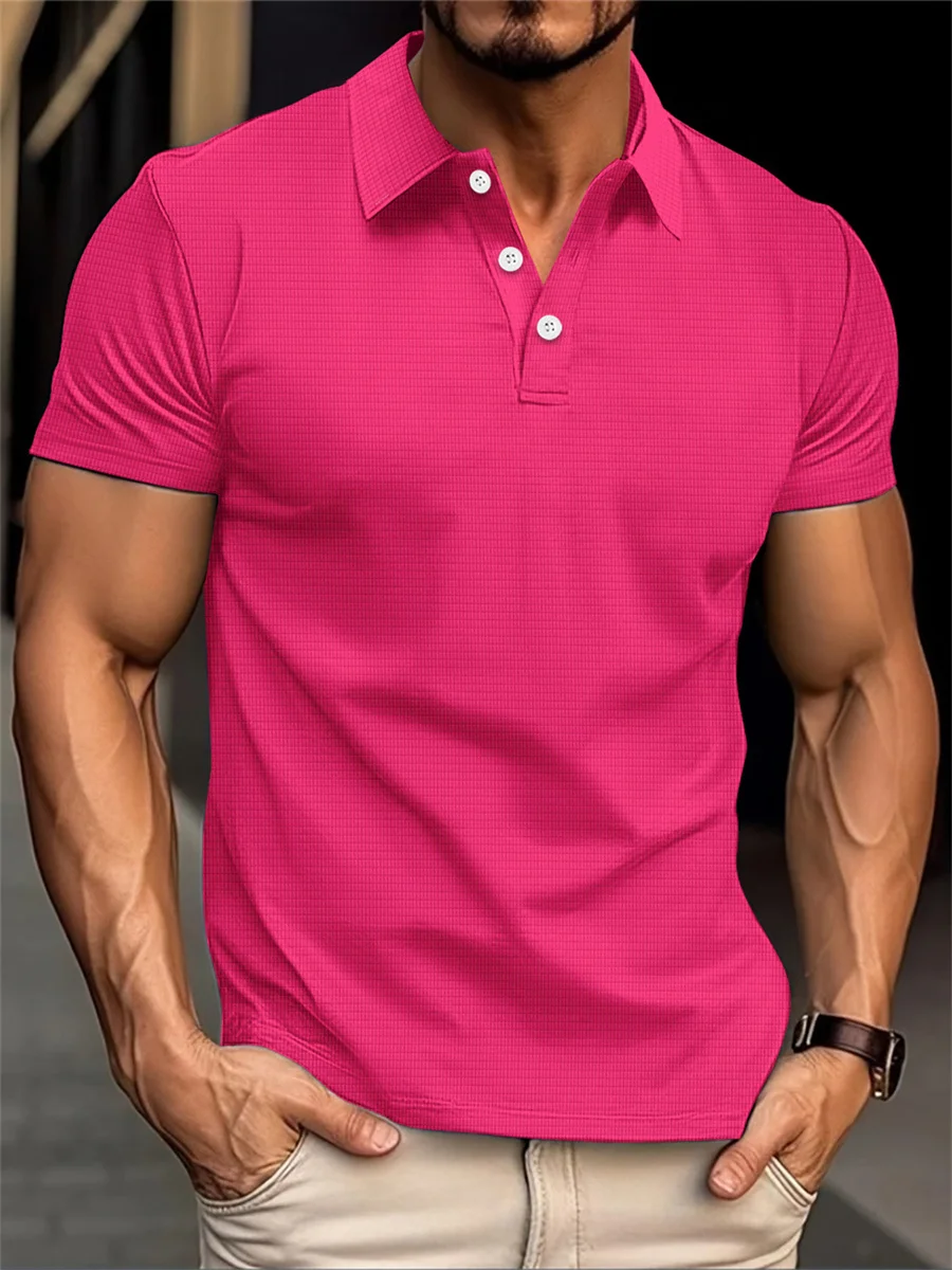 Summer Men\'s New style Daily Comfort Leisure solid Color Waffle Check Fashion item Outdoor muscle Sports Stand collar POLO shirt
