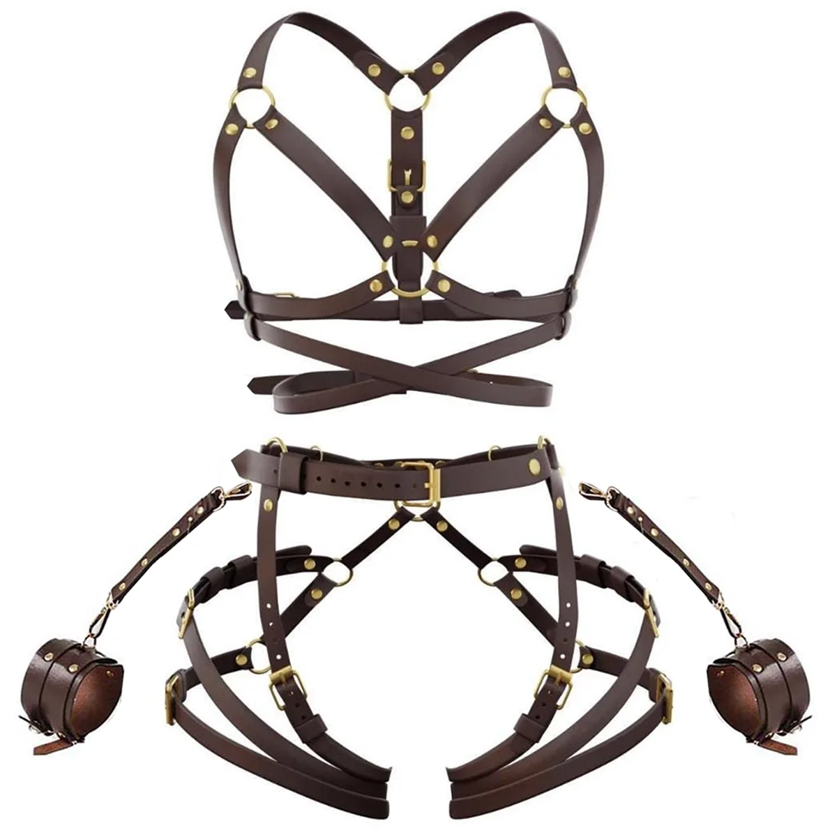 

Комплект ремней для тела из искусственной кожи: поясной ремень, ремень для ягодиц, ремень для бедра, ремень для всего тела, ремень в стиле панк, большие размеры.