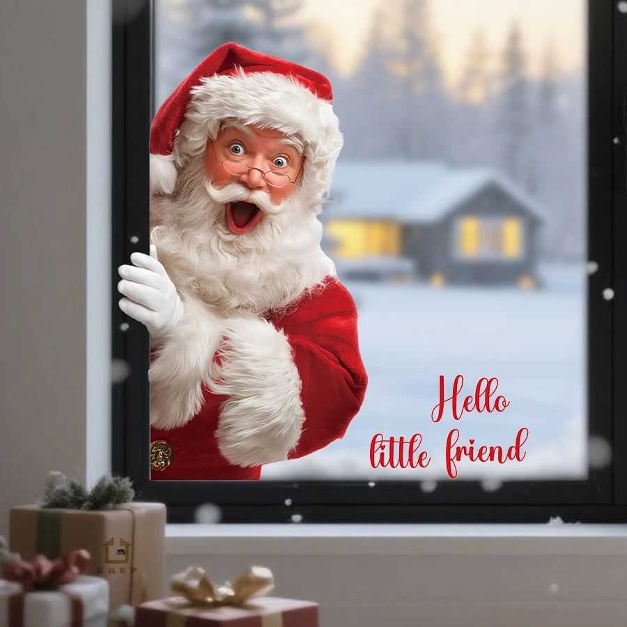 Weihnachtsmann-Fensteraufkleber, abnehmbare statische Haftdekoration aus PVC, geeignet für Schlafzimmer, Kinderzimmer, Babyzimmer, Glasdekoration