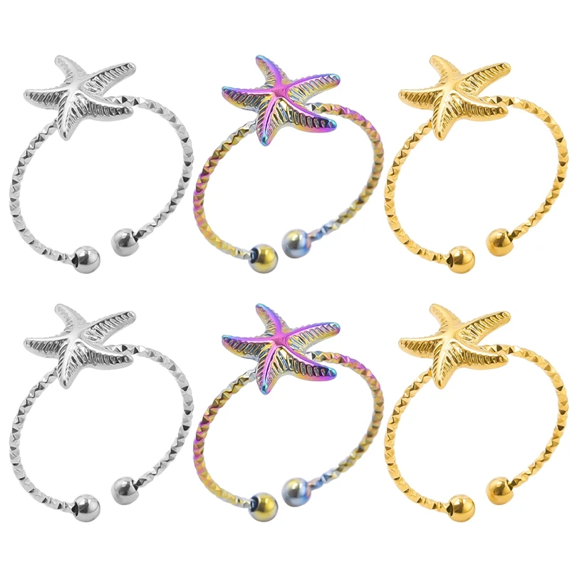 1/3Pcs Stainless Steel Sea Animal Starfish Shell Open Rings For Women Summer Marine Life Pentagram Birthday кольца Jewelry Bulk