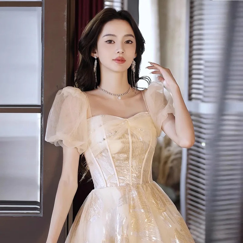 

Evening Gown 2026new Style Socialite Princess Style Light Gauze Champagne Colored Gauze Skirt Vocal Art Exam Dress Customization