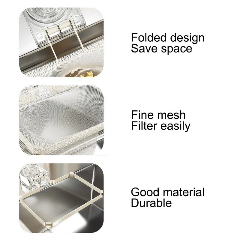 Drainage Sink Filter Rack Foldable Strainer Mesh Bag Stand Leftovers Garbage Net Shelf Anti-Clogging Disposable Kitchen Tools