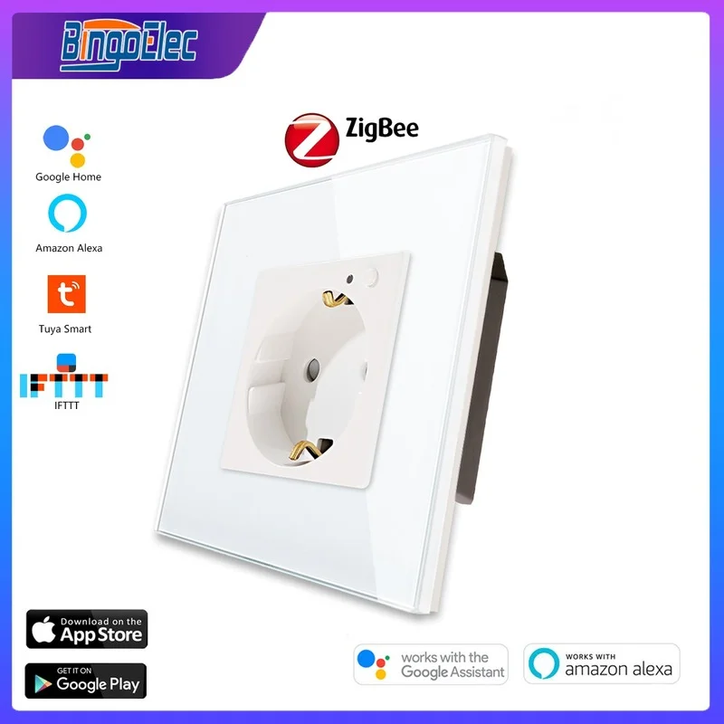 Bingoelec New ZigBee Wall Smart Power Sockets Plug Work With Tuya Gateway Smart Life Alexa Home Improvement EU Russia Standard