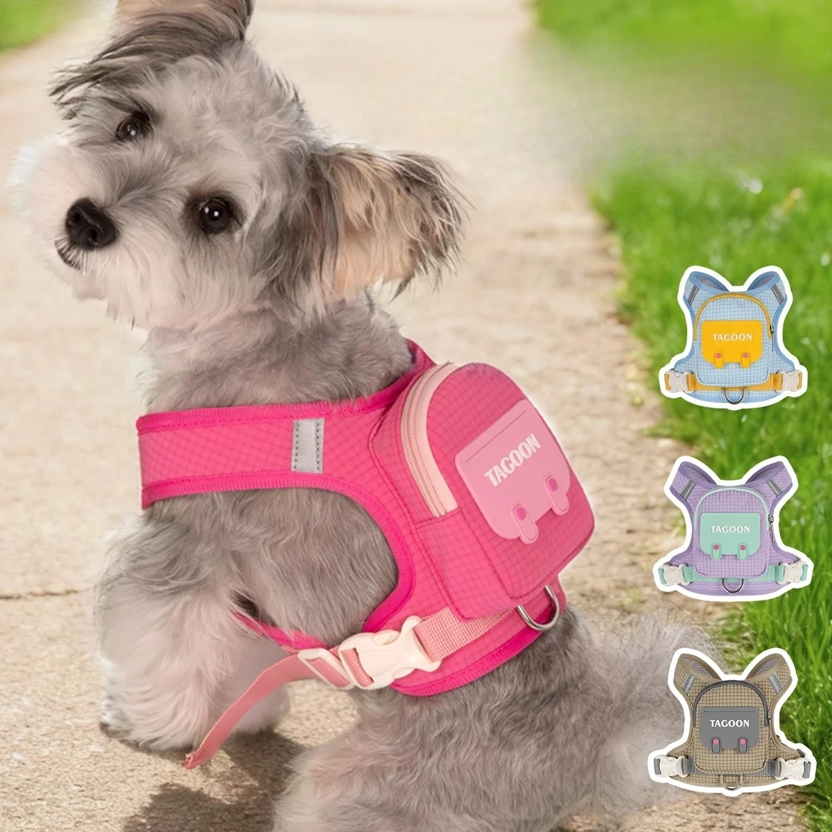 Dog Backpack Harness Cute Plaid Outdoor Self-Carrying Bag for Pets Puppy Chest Vest for Walking Adjustable for Small Medium Dogs