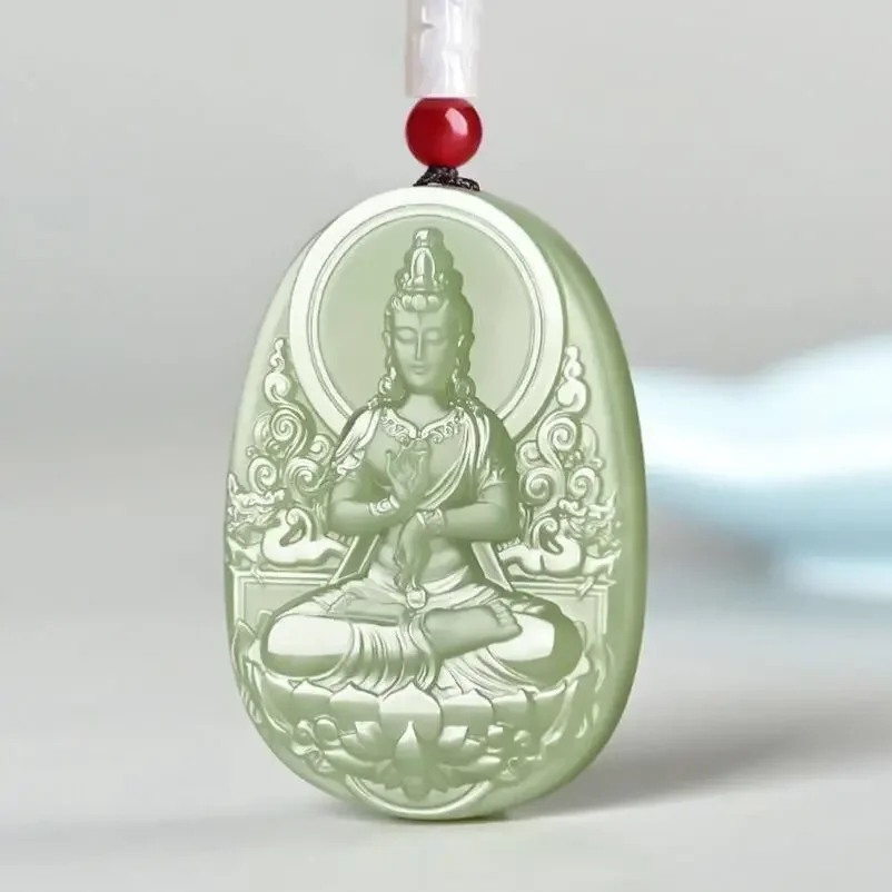 Natural afegão jade lótus guanyin pingente elegante seleção azulado jade pingente sorte melhoramento estável campo magnético