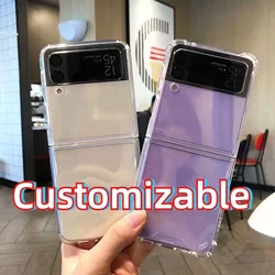 Customizable Phone Case For Samsung Galaxy Z Flip 6 7 ZFlip5 5G Hard Transaprent Clear Cover For Samsung ZFlip4 Z Flip 3 Fundas
