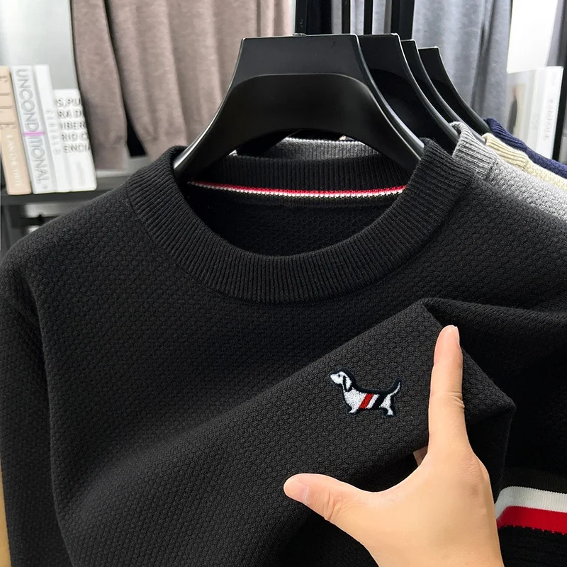 Men's Autumn Winter New Arrival Long Sleeve Knit Sweater Keep Warm O-Neck Solid Color Pullover Tops Casual Versatile Men's Wear