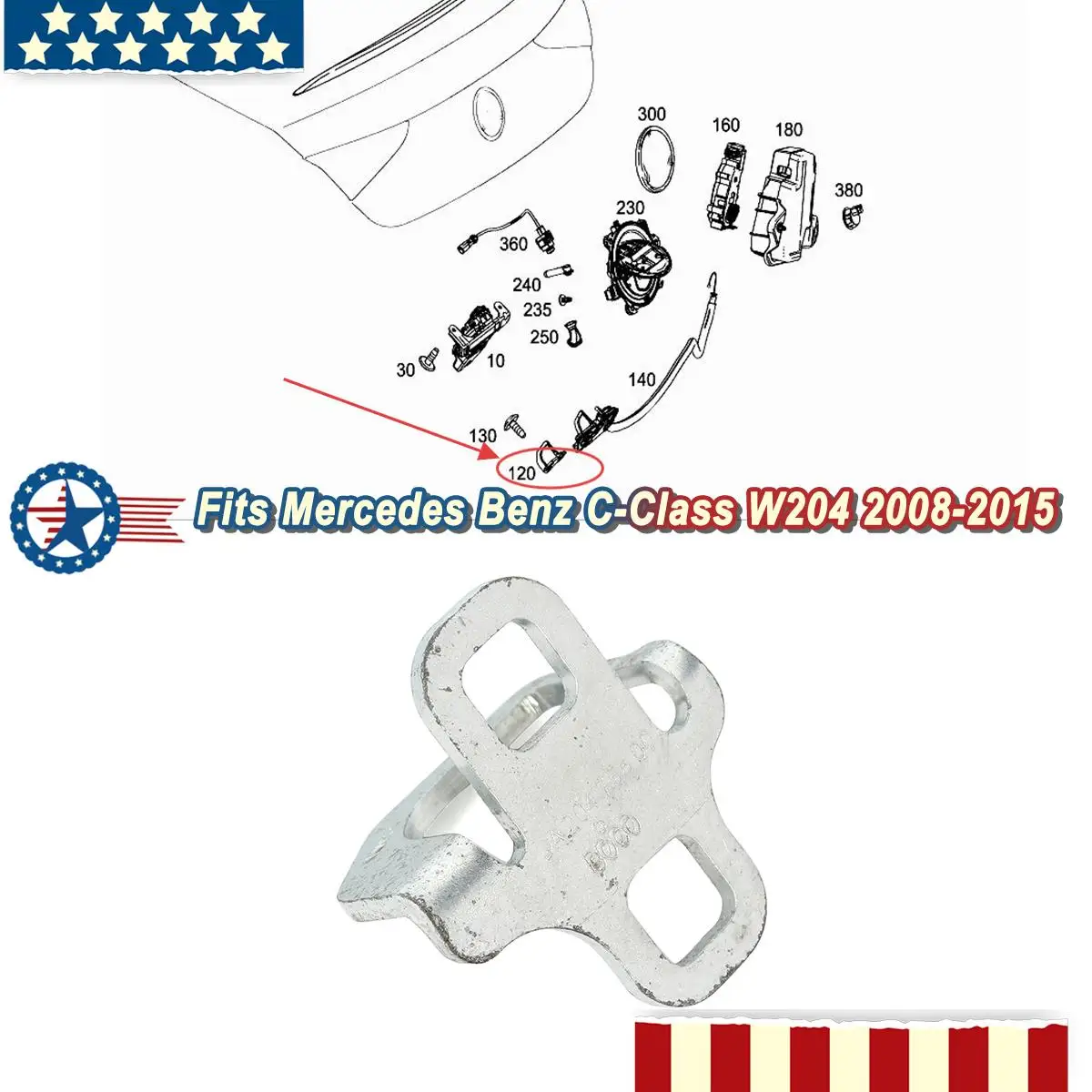 

Для Mercedes-Benz C-Class W204 C63 C200 C220 C250 C300 C350 C180 2008-2015 Замок крышки багажника Защелка штифта A2047580003