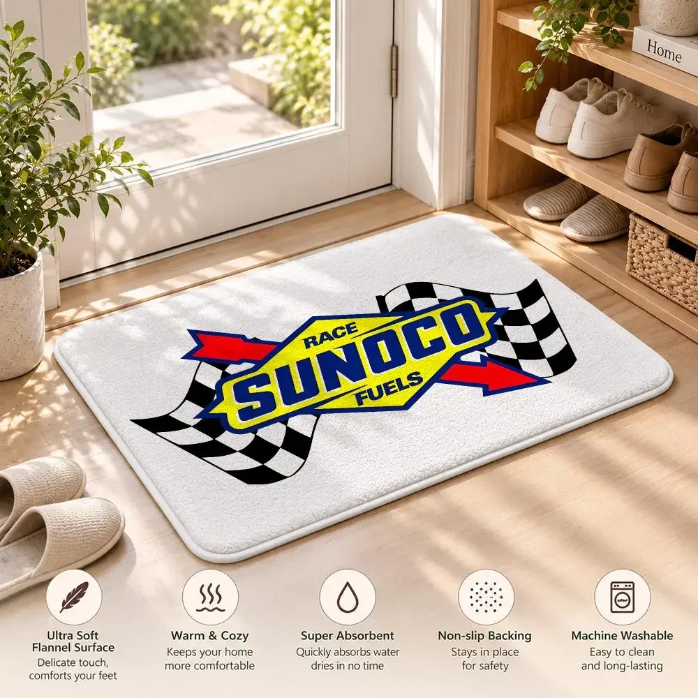 S-SUNOCO Racing Car Modification Floor Mat Flannel Rug Soft Non Slip Door MatBathroom Bedroom Kitchen Living Room Home Decor