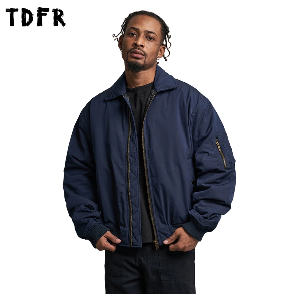 

Solid Color Ma-1 Bomber Jacket Mens Pocket Safari Style Autumn Loose Lapel Long Sleeve Outerwear Man