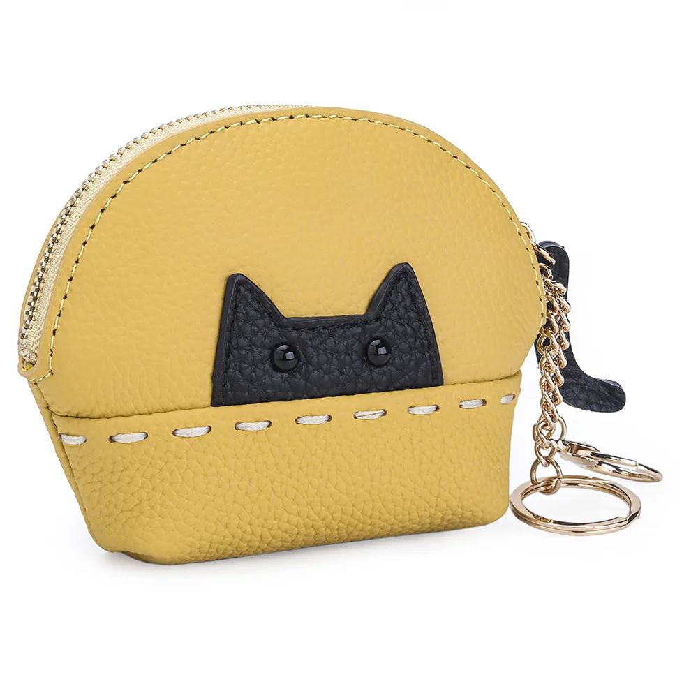 

Женский брелок с черным котом, маленький кожаный мешочек для мелочи, дорожный кошелек на молнии для девочек, держатель для монет с кольцом для ключей