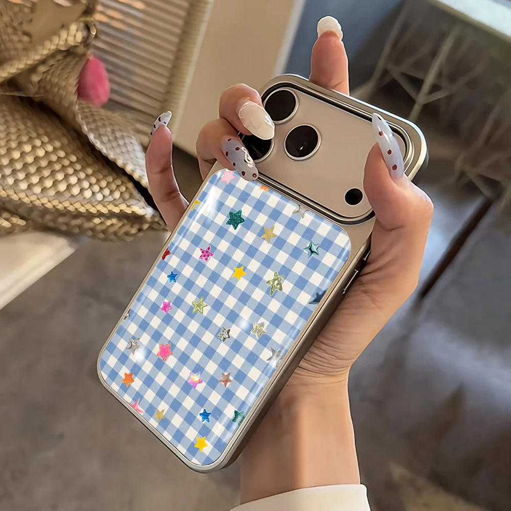 Blaues Karomuster Paar Drop Glue INS Hülle für iPhone 15 17 13 Pro Max Phone 11 12 13 ProMax 14 15 16 Plus Hüllen Stoßfest Niedliche Coque – Detail 1