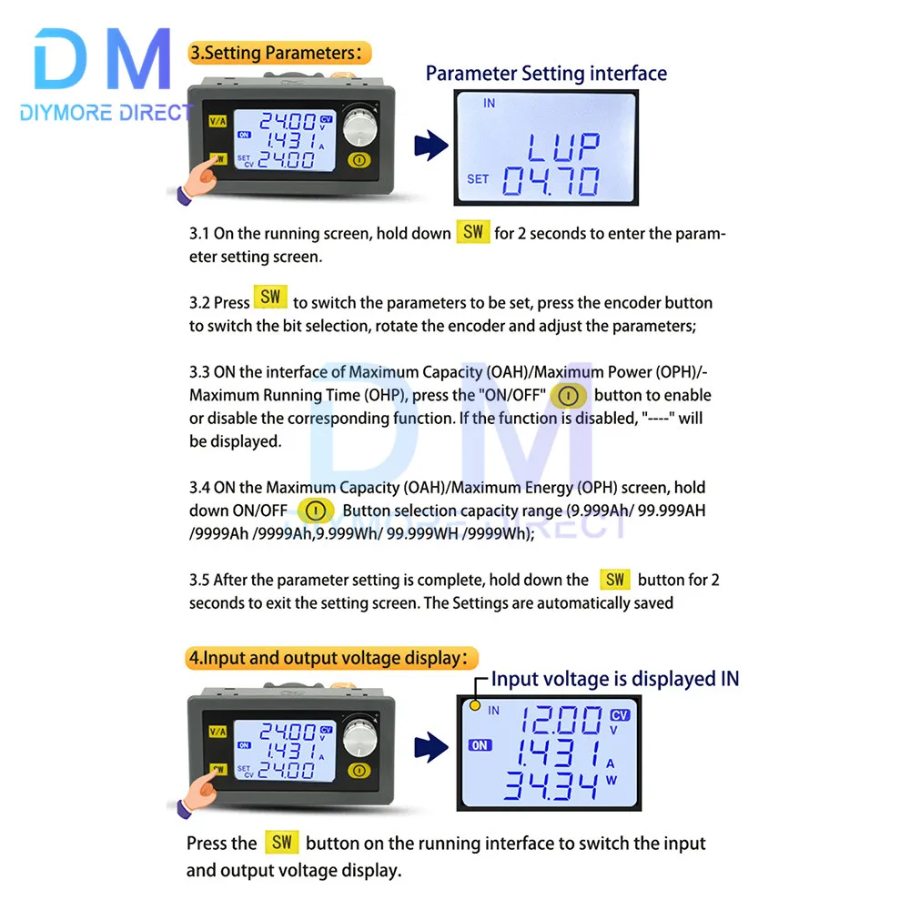 XY5008E DC DC Buck Converter CC CV 6-55V 8A 400W Power Module Adjustable Regulated Laboratory Power Supply