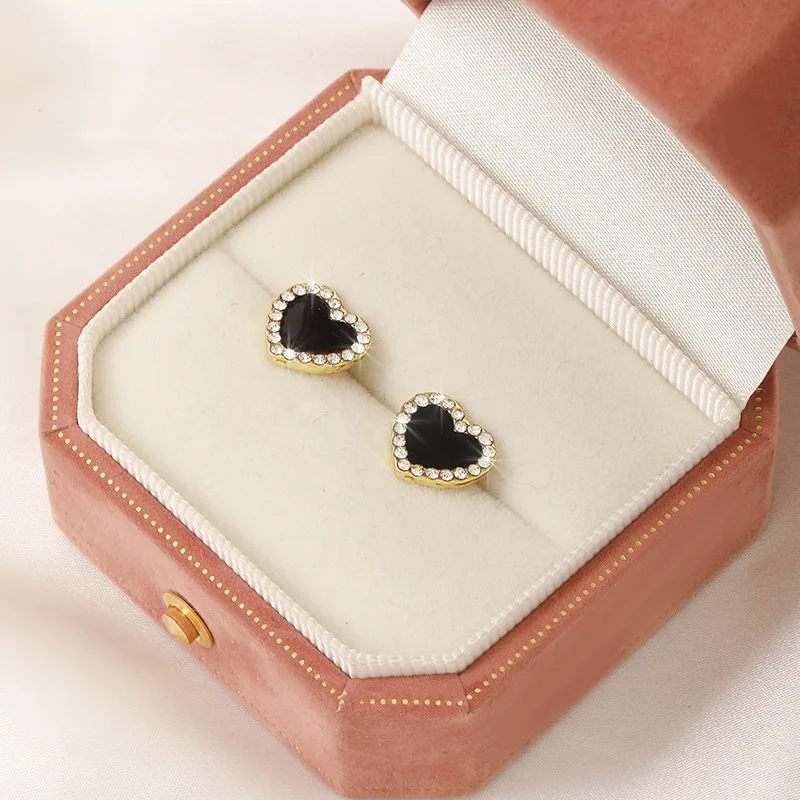 JewelryPalace Love Heart Genuine Black Spinel 925 Sterling Silver Stud Earrings for Women Fashion Statement Gemstone Earrings