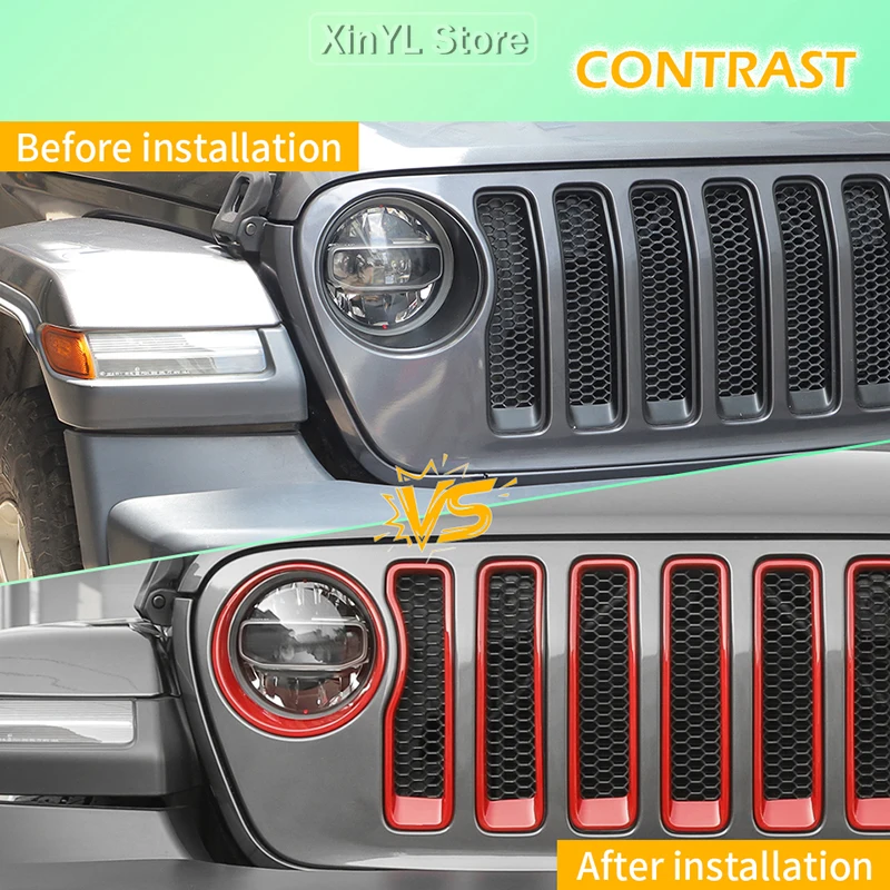 Mesh Grille Insert Grill Sticker Headlight Turn Light Decoratio Cover Kit for Jeep Wrangler JL 2018 Up Exterior Accessories