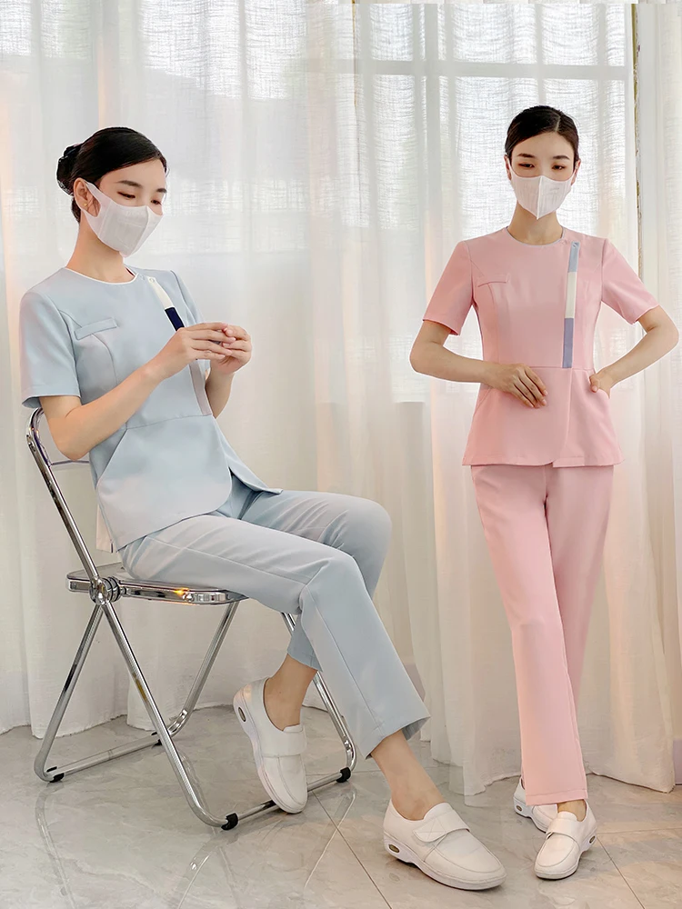 

Korean Style Short Sleeve Dental Doctor Uniform Pink Nurse Dental Skin Management Short Set Summer Medical Workwear Uniform