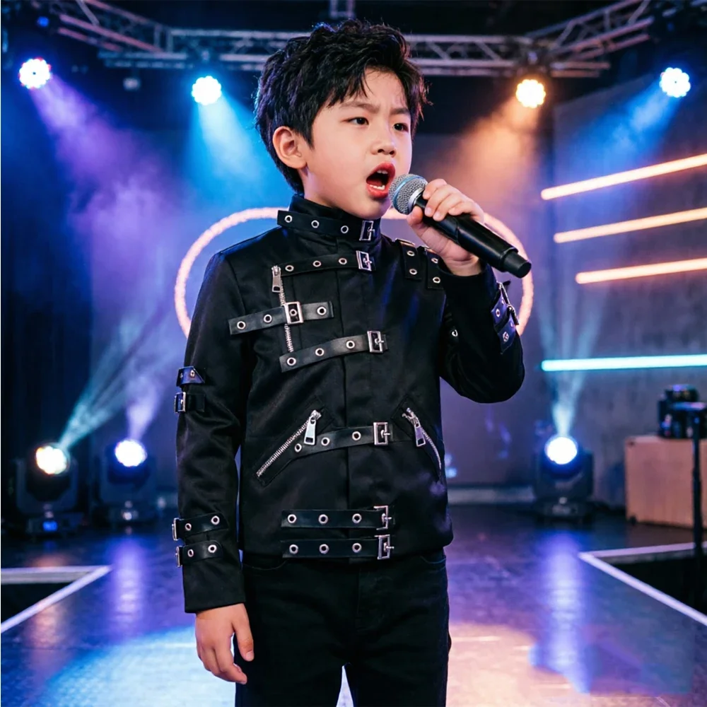 Michael Jackson Cosplay-Kostüm Punk-Rock-Jacke Schwarze Schlanke BAD-Jacke Kostümkleidung für Männer und Teenager, die Stars Bewundern