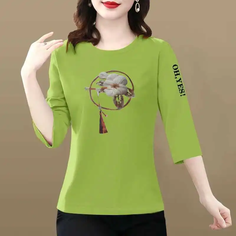 Loose Mommy Style T-Shirt Women's Large Size Half Sleeve Ancient Chinese New Fashion Top for Middle-Aged And Elderly