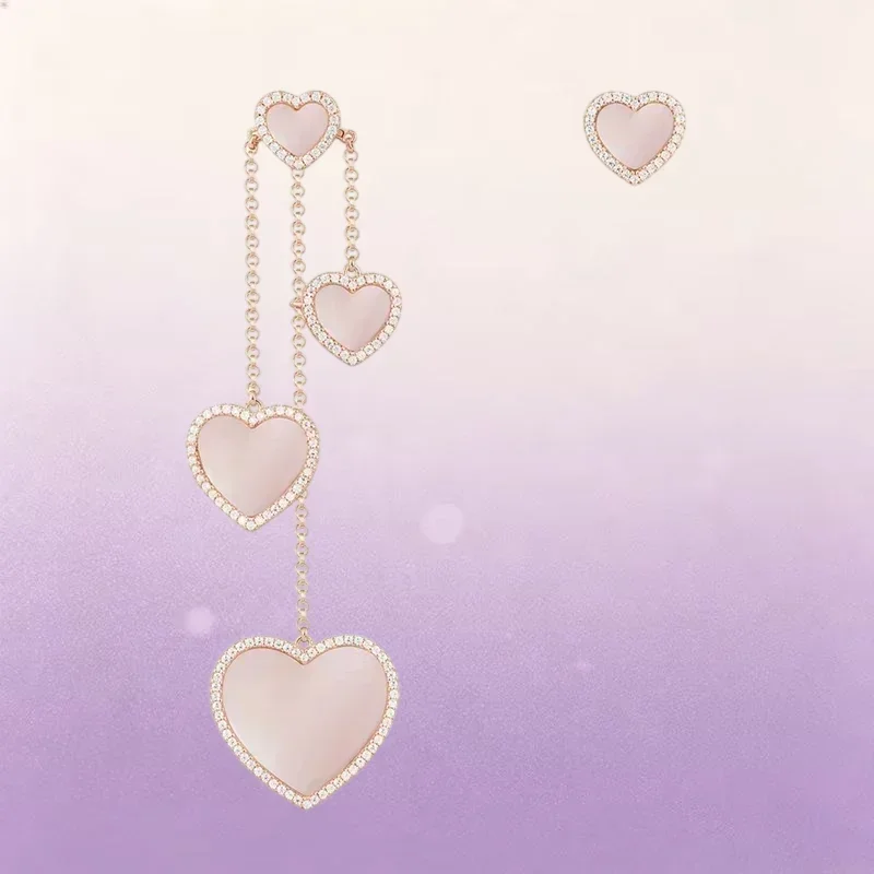 ZPFF 925 Sterling Silver Pink Shell Heart Shaped Love Rose Gold Ring Earrings Bracelet Necklace Women Sweet Romance Jewelry Gif