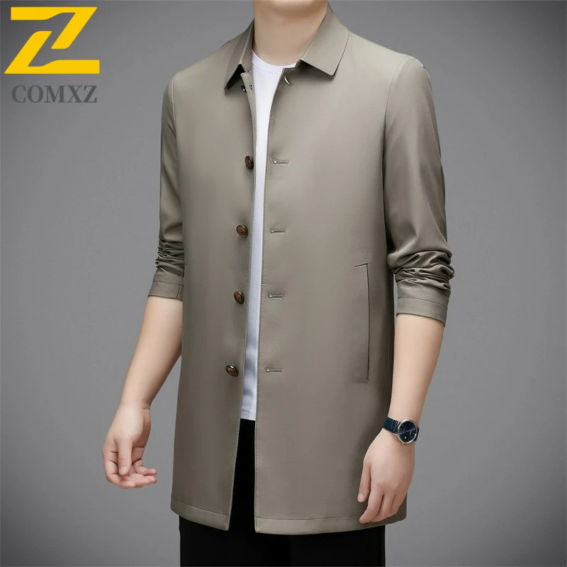 Male Versatile Trench Coat Loose Fit Business Casual Windproof Outerwear Premium Comfort Lightweight Spring Autumn Mens Clothing