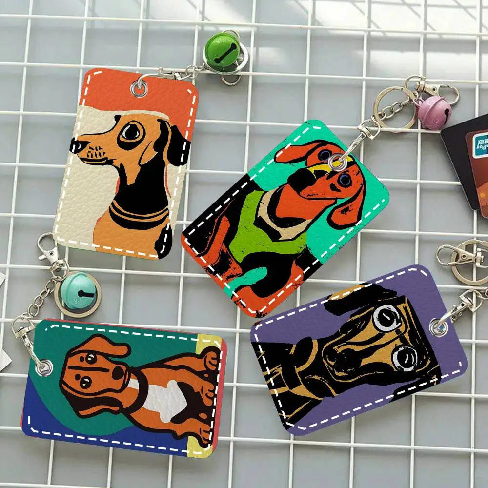 1pc Colorful Sausage Dog Card Case Keychain Access Card Bag Key Tag Ring Leather Card Holder Key Ring Access