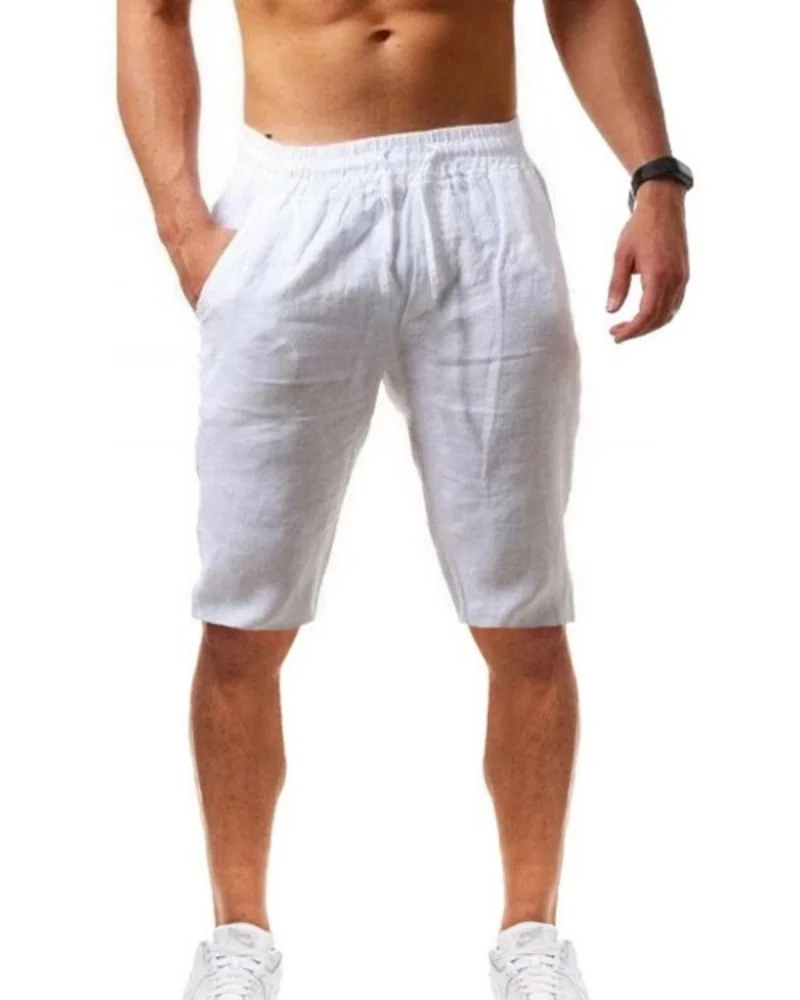 Men's Cotton Linen Blend Summer Shorts Pants Set Breathable Solid Color Streetwear Fitness Trousers S-3XL Male Clothing