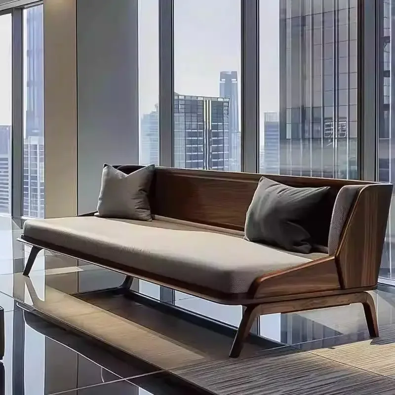 New Chinese Arhat bed black walnut villa living room modern simple solid wood chaise longue simple sofa bed furniture