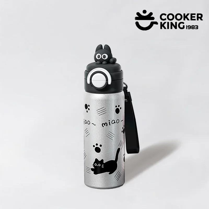 Termo para Gatos COOKER KING de 550 ml, Taza Aislada de Acero Inoxidable 316+PP con Botón de Escape, Botella de Agua, Regalos para el Día de San Valentín