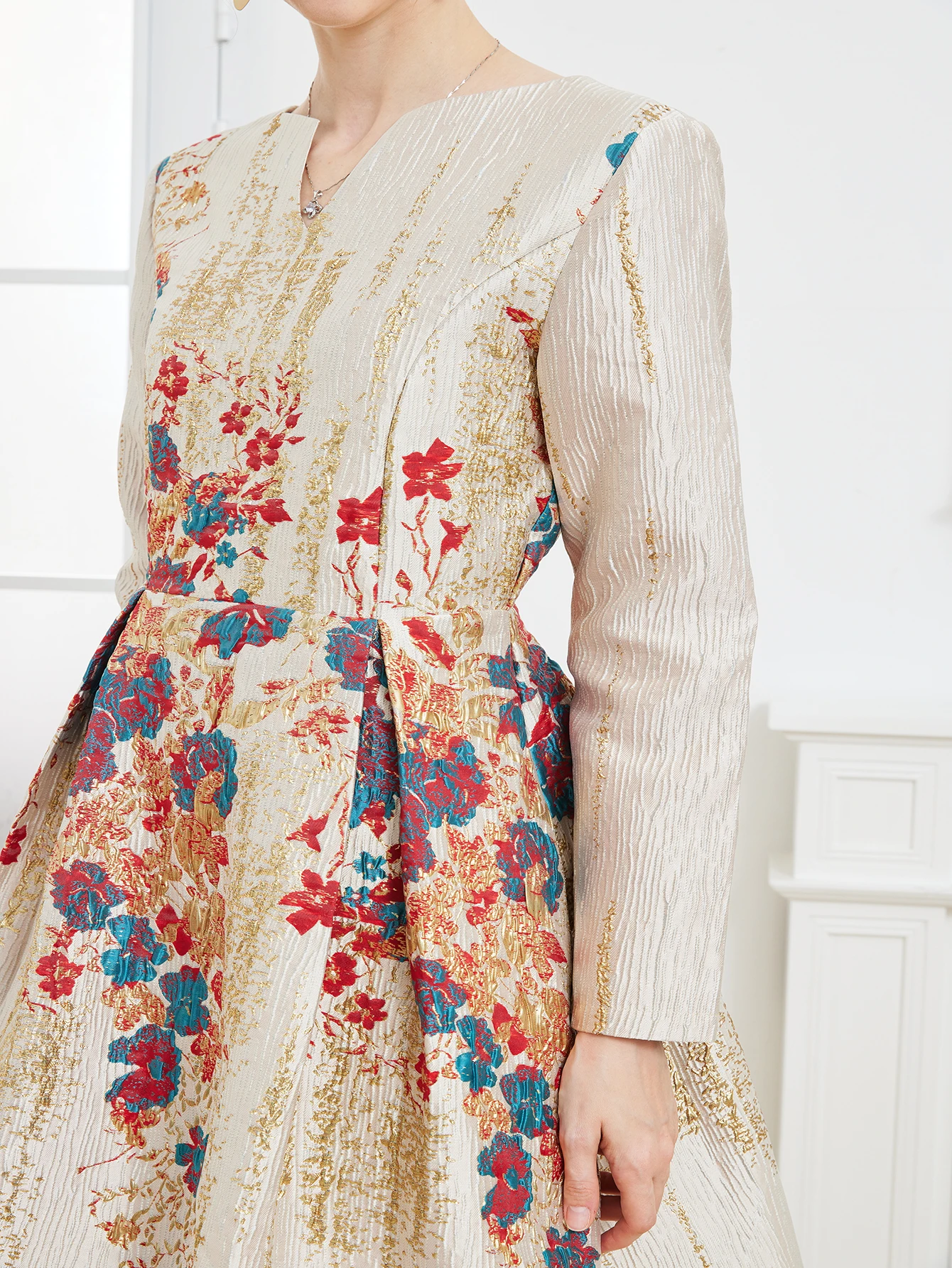 DEVCHATA-Robe de Soirée Vintage en Jacquard pour Femme, Tenue Élégante et Luxueuse à Motif Floral, Vêtement Formel et Éducatif, Nouvelle Collection