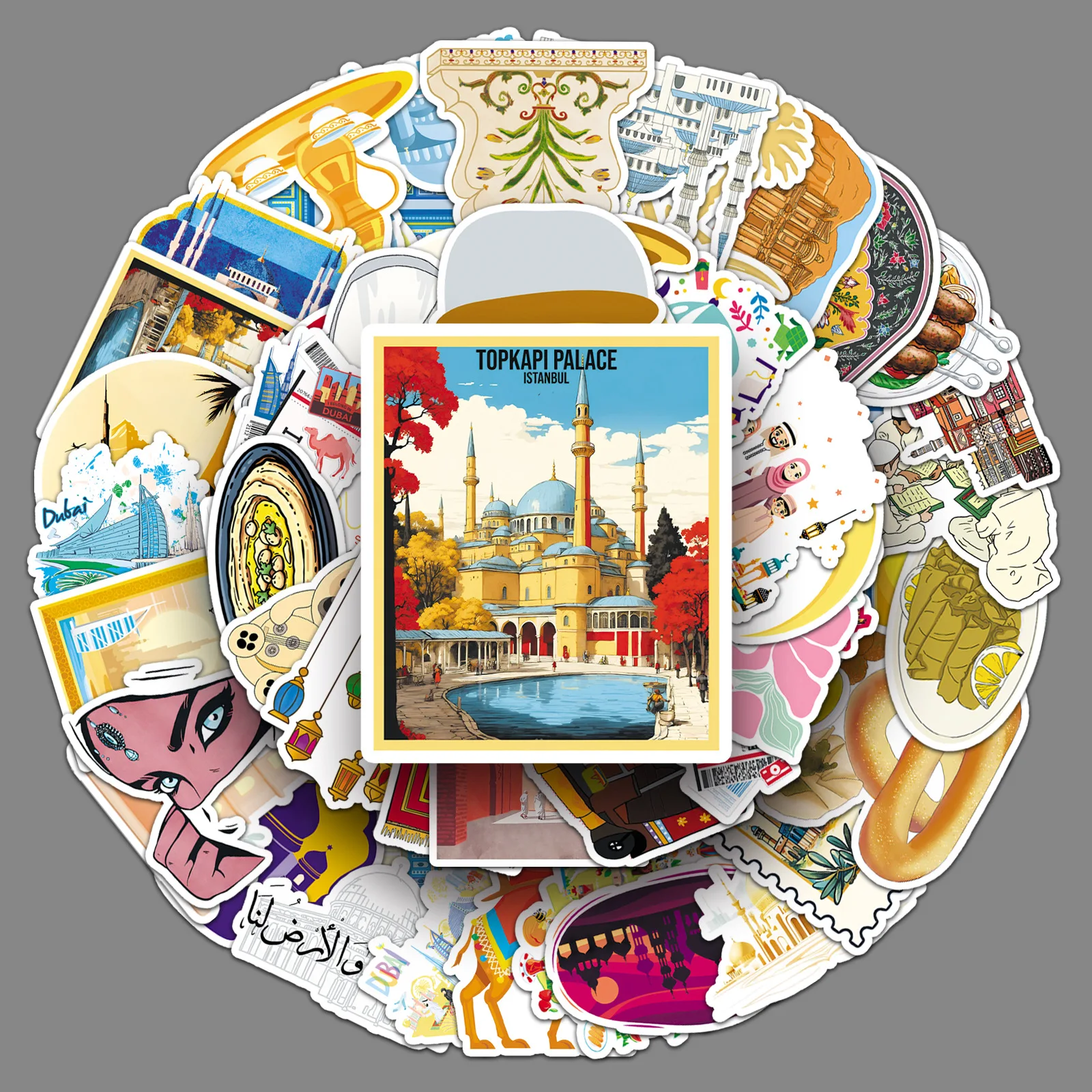 50pcs Middle East Graffiti Personalized Outdoor Landscape Travel Decorative Water Cup Mobile Case Suitcase Stickers