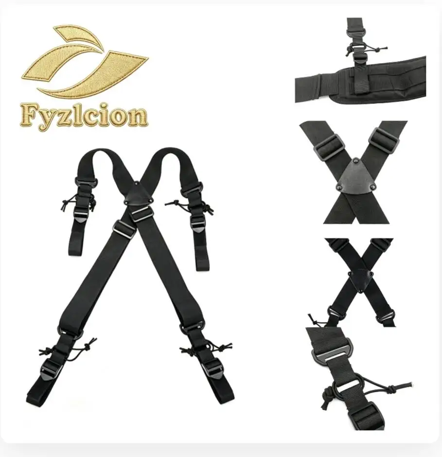 Fyzlcion Upgraded X Shape Tactical Suspenders Heavy Duty Load Bearing Harness Adjustable Nylon CS Combat MOLLE Backpack Hanging