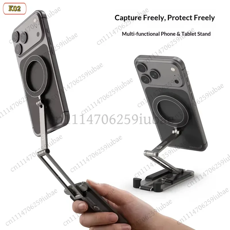 BK Multifunctional Magnetic Phone Tablet Stand Foldable Double-Sided Tripod Desktop Holder for Live Streaming Video Recording