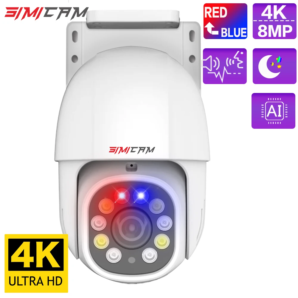 

4K POE PTZ IP Cameras Surveillance Red-Blue Warning Light 8MP/5MP/3MP HD Color Night Vision Two Way Audio Onvif Cctv security