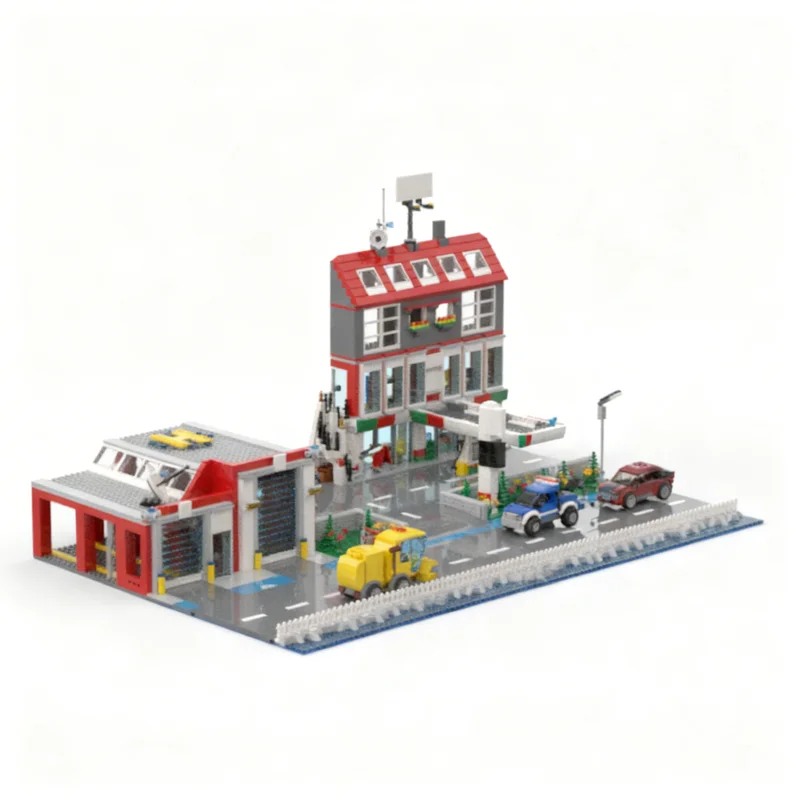 2457pcs MOC Service Station Fire Department Modular Buildings Model Building Blocks Toy Construction Christmas Gift Birthday 3D