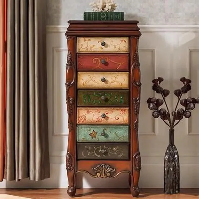 Solid Wood Jewelry Armoire with Mirror 7 Drawer Chest Organizer Lockable Storage Cabinet Bedroom Bedside Dressing Table