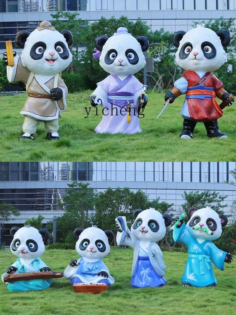 Zf Creative Panda Sculpture Outdoor Cartoon Frp Antique Decoration Kindergarten Shopping Mall Large