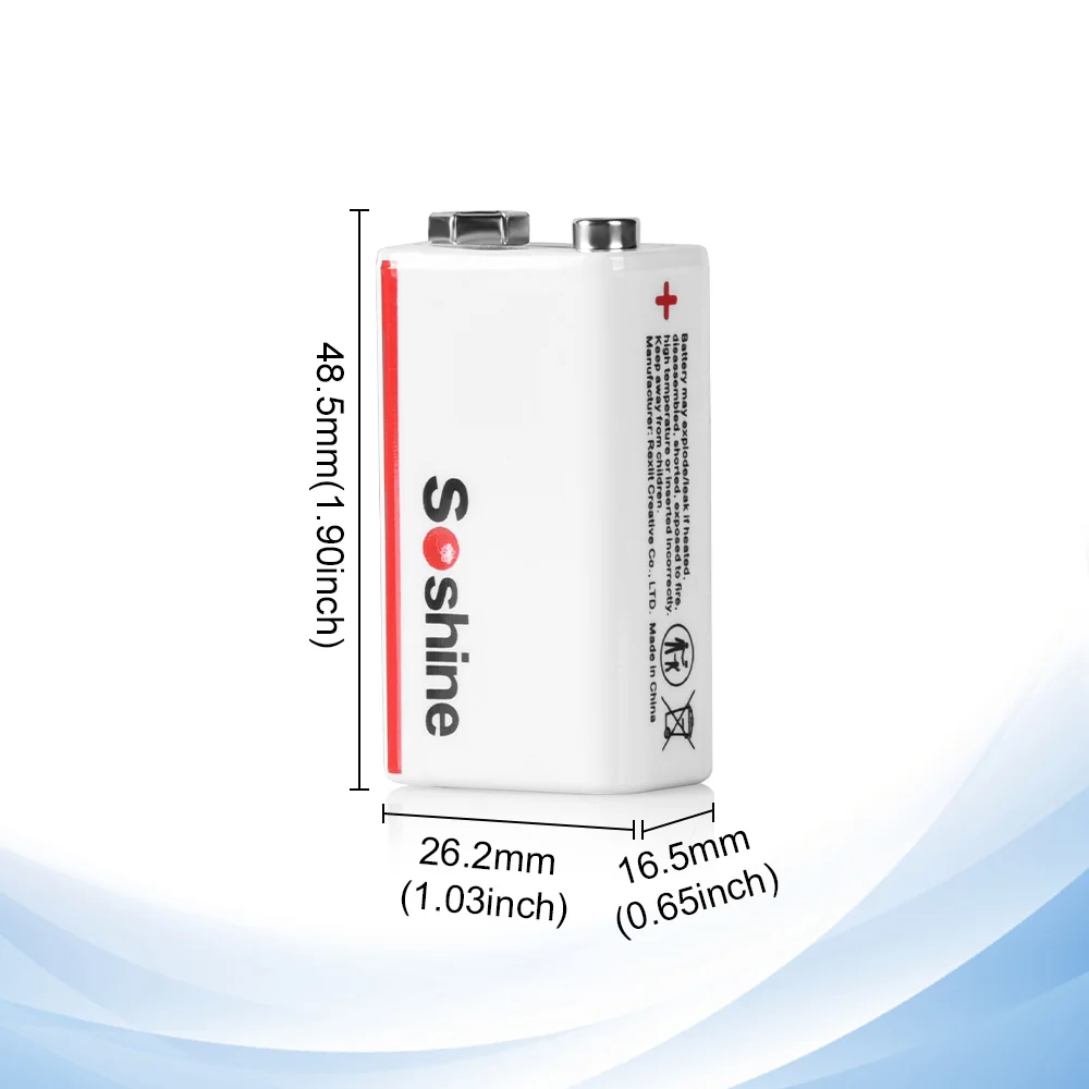 Soshine 9V 6F22 680mAh Rechargeable Battery Ni-MH Lithium LiFePO4 Batteries Charger and 2 Slots Smart EU US Batteries Charger